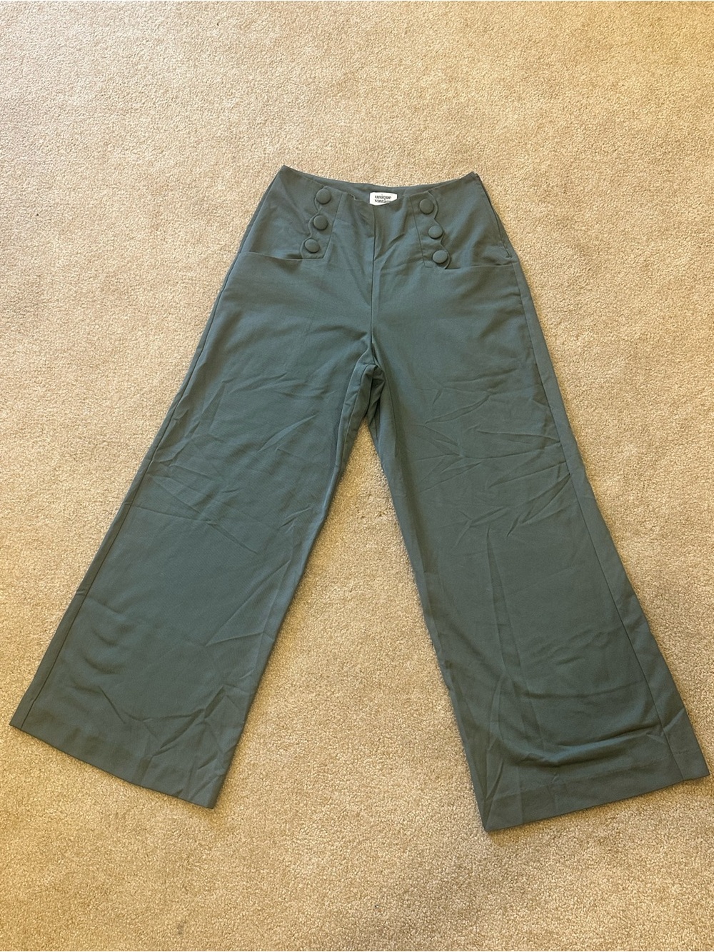 Unique Vintage Dark Green Wide Leg Sailor Trousers